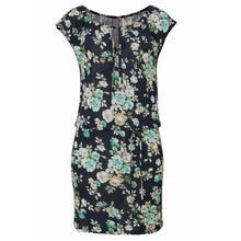 Load image into Gallery viewer, Women Knee Length Elegant Dress Tied V Neck Short Sleeve Floral Print Shift Mini Dress