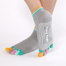 Load image into Gallery viewer, Women Sports Colorful Yoga Socks Hot Fitness And Pilates Cotton Socks Rainbow Workout Anti Slip Toe Socks Breathable Purple