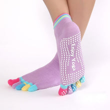 Load image into Gallery viewer, Women Sports Colorful Yoga Socks Hot Fitness And Pilates Cotton Socks Rainbow Workout Anti Slip Toe Socks Breathable Purple