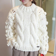 Load image into Gallery viewer, Women's Sweaters Hollow Out Loose Knitted Lantern Sleeve O-Neck Solid Female Autumn Warm Ladies Pullovers