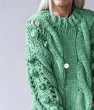Load image into Gallery viewer, Women's Sweaters Hollow Out Loose Knitted Lantern Sleeve O-Neck Solid Female Autumn Warm Ladies Pullovers