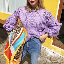 Load image into Gallery viewer, Women's Sweaters Hollow Out Loose Knitted Lantern Sleeve O-Neck Solid Female Autumn Warm Ladies Pullovers