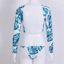Load image into Gallery viewer, Women's Swimming Suit Tropical Plant Floral Print Split Bikini 2019 Long Sleeve Bodysuits Swimsuit Briefs Two Piece Swimwear Set