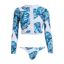 Load image into Gallery viewer, Women's Swimming Suit Tropical Plant Floral Print Split Bikini 2019 Long Sleeve Bodysuits Swimsuit Briefs Two Piece Swimwear Set