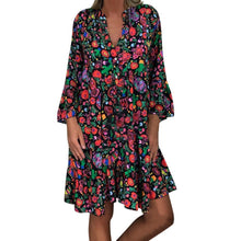 Load image into Gallery viewer, Women's Dresses Plus Size Loose Print Long Sleeve V-Collar Button Mini Dress