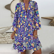 Load image into Gallery viewer, Women's Dresses Plus Size Loose Print Long Sleeve V-Collar Button Mini Dress