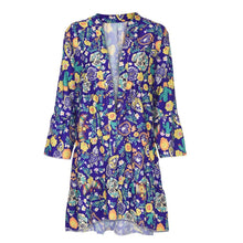 Load image into Gallery viewer, Women's Dresses Plus Size Loose Print Long Sleeve V-Collar Button Mini Dress