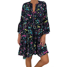 Load image into Gallery viewer, Women's Dresses Plus Size Loose Print Long Sleeve V-Collar Button Mini Dress
