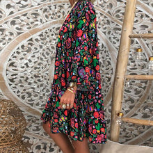 Load image into Gallery viewer, Women's Dresses Plus Size Loose Print Long Sleeve V-Collar Button Mini Dress