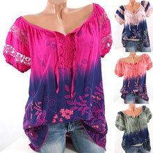 Load image into Gallery viewer, Womens Lace Blouses Summer Short Sleeve Tops Loose Shirt