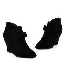 Load image into Gallery viewer, Big Size Butterfly Knot Wedge Heel Zipper Platform Ankle Boots