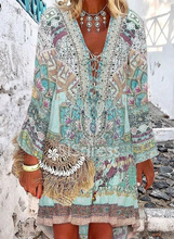 Load image into Gallery viewer, Casual Color Block V-Neckline Above Knee A-line Dress