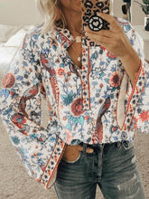 Load image into Gallery viewer, Women's Loose Long Sleeve Printed Stand Up Collar Single Breasted Shirt
