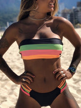 Load image into Gallery viewer, New European and American Women's Fashion Split Bikini Stitching Striped swimsuit