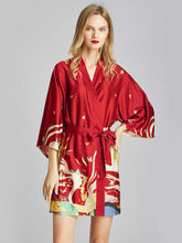 Load image into Gallery viewer, Ice silk pajamas women's summer silk nightgown bathrobe morning gowns large printed household clothes women's summer thin