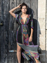 Load image into Gallery viewer, Bohemia Deep V Neck Split-side Elastic Waist Kaftan Beach Dress