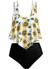 Load image into Gallery viewer, Summer High Waist Sunflower Print Split Swimsuit