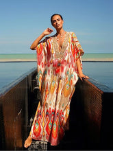 Load image into Gallery viewer, Retro Printed Bat Sleeve V-neck Holiday Bohemian Loose Dress