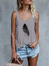 Load image into Gallery viewer, Women's Casual Sleeveless O-Neck Pullover Feather Print Tank Top Loose Vest T-Shirt