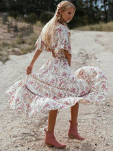 Load image into Gallery viewer, Bohemian deep V collar tie with back-to-back retro-printed large irregular dress