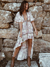 Load image into Gallery viewer, Bohemian deep V collar tie with back-to-back retro-printed large irregular dress