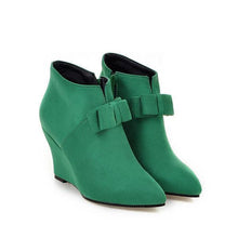 Load image into Gallery viewer, Big Size Butterfly Knot Wedge Heel Zipper Platform Ankle Boots
