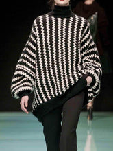 Load image into Gallery viewer, Casual Stripe Printed High-Neck Sweater