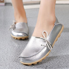 Load image into Gallery viewer, Big Size Shine Lace Up Flat Soft Pure Color Leather Shoes