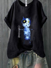 Load image into Gallery viewer, Fishbone Printing Solid Color Joker Original Artistic Crew Neck T-shirt