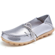 Load image into Gallery viewer, Big Size Shine Lace Up Flat Soft Pure Color Leather Shoes