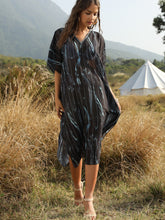 Load image into Gallery viewer, Summer Women's Beach Sun Protection Bikini Blouse Printed V-neck Bat Sleeve Dress