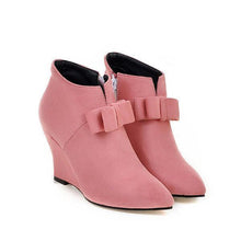 Load image into Gallery viewer, Big Size Butterfly Knot Wedge Heel Zipper Platform Ankle Boots