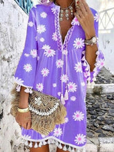 Load image into Gallery viewer, Summer New Style Printed Daisy Ruffled Fringed V-neck Dress