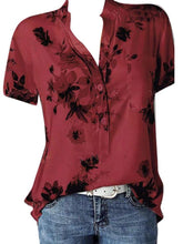 Load image into Gallery viewer, Fashion Women Blouses Printing Pocket Plus SizeShort Sleeve Tops