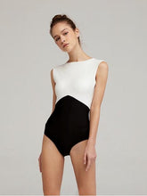 Load image into Gallery viewer, New Solid Color Black and White Stitching Bikini One-piece Triangle Swimsuit