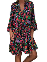 Load image into Gallery viewer, Women's Dresses Plus Size Loose Print Long Sleeve V-Collar Button Mini Dress