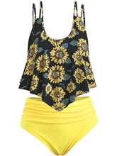 Load image into Gallery viewer, Summer High Waist Sunflower Print Split Swimsuit