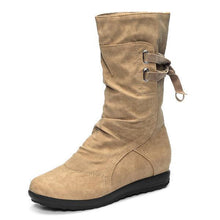 Load image into Gallery viewer, Big Size Pure Color Lace Up Mid Calf Flat Knight Boots