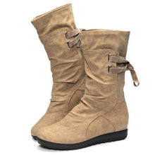 Load image into Gallery viewer, Big Size Pure Color Lace Up Mid Calf Flat Knight Boots