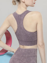 Load image into Gallery viewer, Solid Color Seamless Sports Bra High Elastic Jacquard Print Washed Sleeveless Open Navel Vest Tight Sports Yoga Top for Women