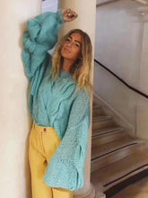 Load image into Gallery viewer, Cosmicchic Runway Loose Knit Mohair Sweater Large Lantern Sleeve Pullover Twist Sweater