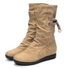 Load image into Gallery viewer, Big Size Pure Color Lace Up Mid Calf Flat Knight Boots