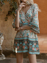 Load image into Gallery viewer, Boho Floral Print V-Neck Summer Flare Sleeve Hippie Beach Mini Dress