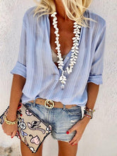 Load image into Gallery viewer, Fashion Button V-Neck Long Sleeve Blouse Shirt