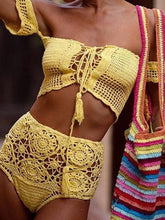 Load image into Gallery viewer, Off Shoulder Hollow Hook High Waist Bikini Swimsuit