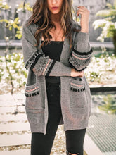 Load image into Gallery viewer, Pocket Stitching Long Sleeve Tassel Cardigan Sweater