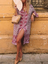 Load image into Gallery viewer, Loose Floral Print Bohemian Button Gypsy Party Midi Dress