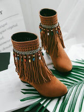 Load image into Gallery viewer, Tassel Beaded Roman Folk Style Hidden Heel Plus Size Short Boots