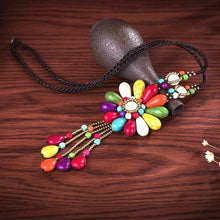 Load image into Gallery viewer, Women Boho Long Natural Stone Tassel Flower Vintage Ethnic Style Statement Necklace