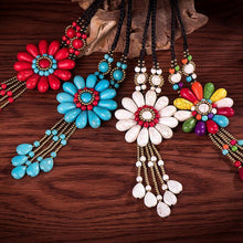 Load image into Gallery viewer, Women Boho Long Natural Stone Tassel Flower Vintage Ethnic Style Statement Necklace